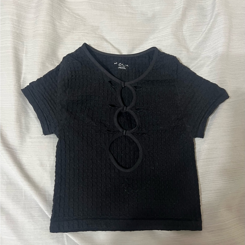Urban Outfitters Black Ribbed Cut Out Blouse